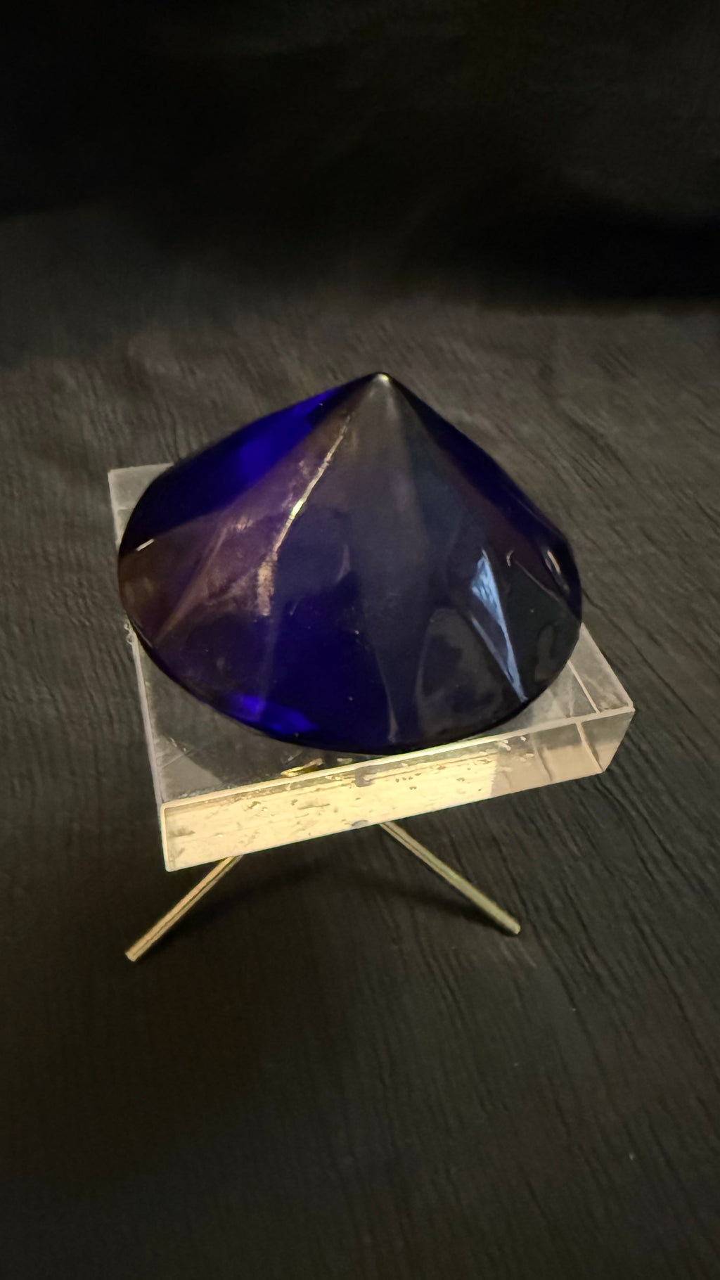 Large Cobalt Blue Faceted Crystal Diamond Paperweight – 3” Decorative Glass Jewel