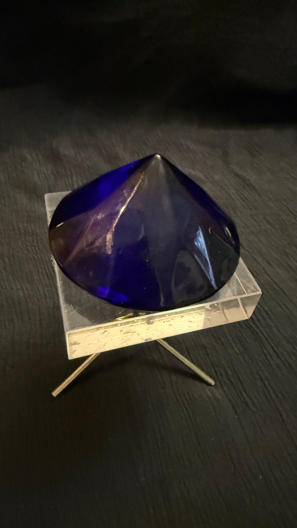 Large Cobalt Blue Faceted Crystal Diamond Paperweight – 3” Decorative Glass Jewel