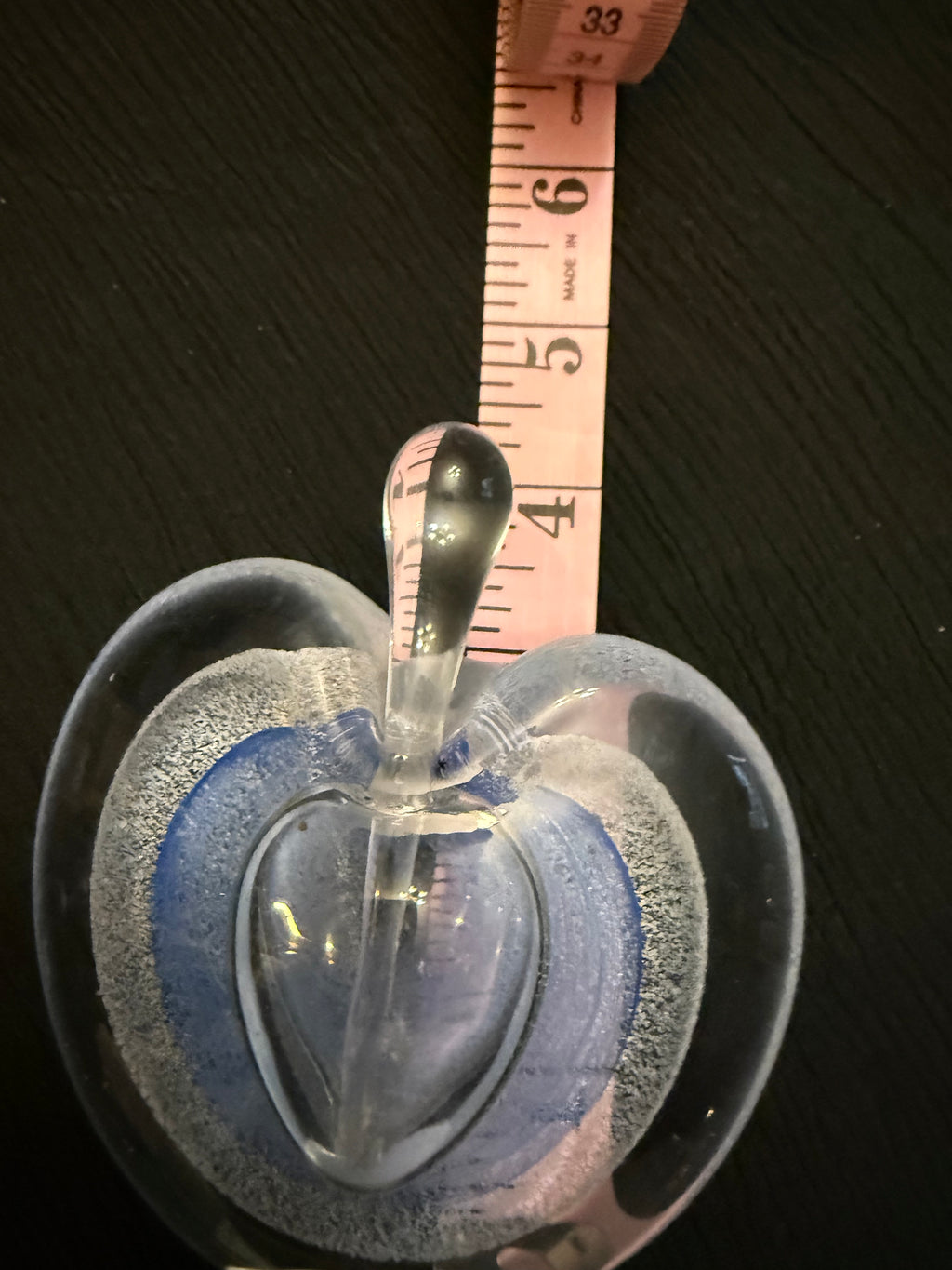 Vintage Hand-Blown Art Glass Apple Paperweight/Perfume Bottle.  Blue & Clear Bubble Design