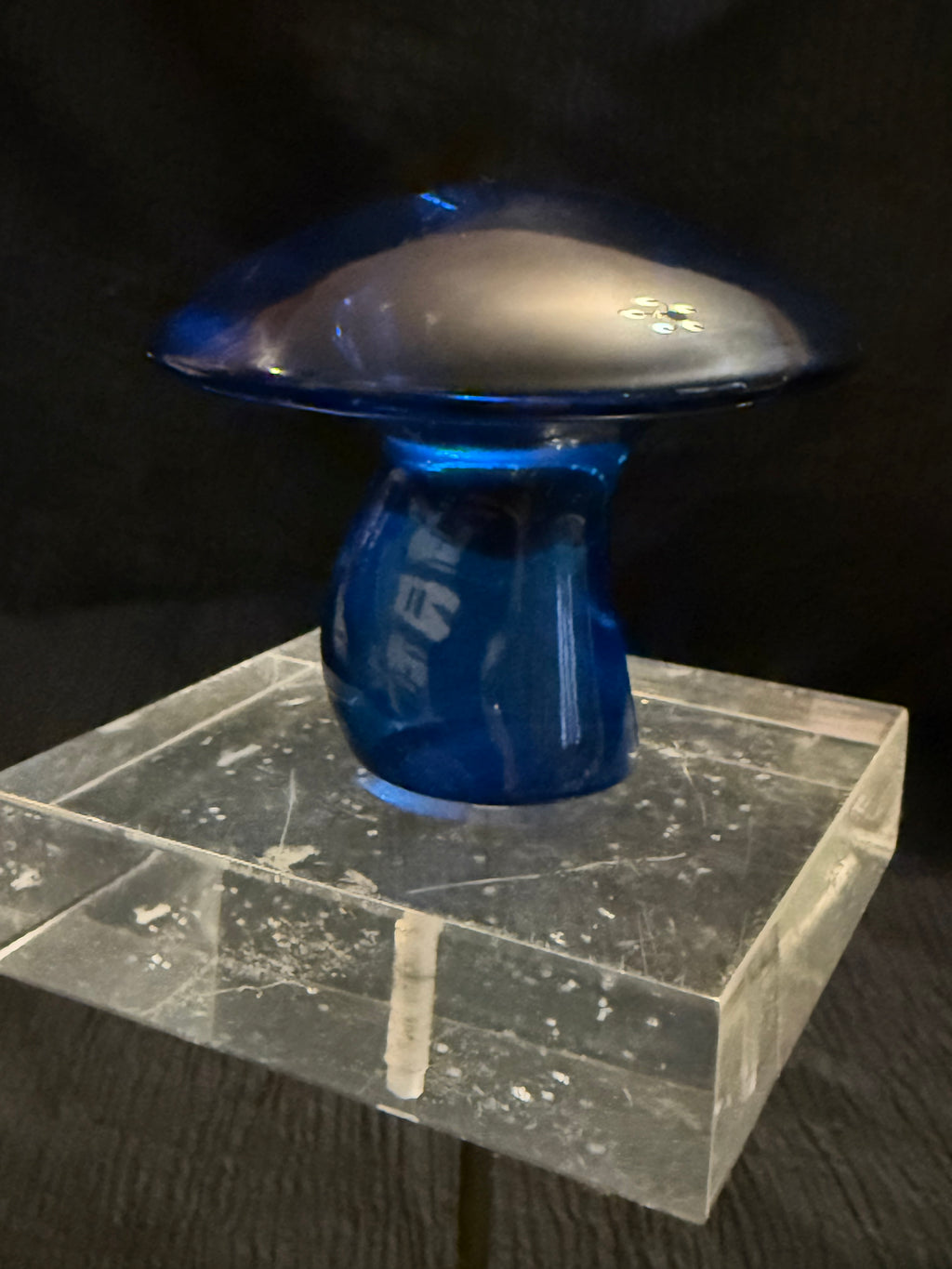 Vintage MCM Viking Art Glass Cobalt Blue Mushroom Paperweight