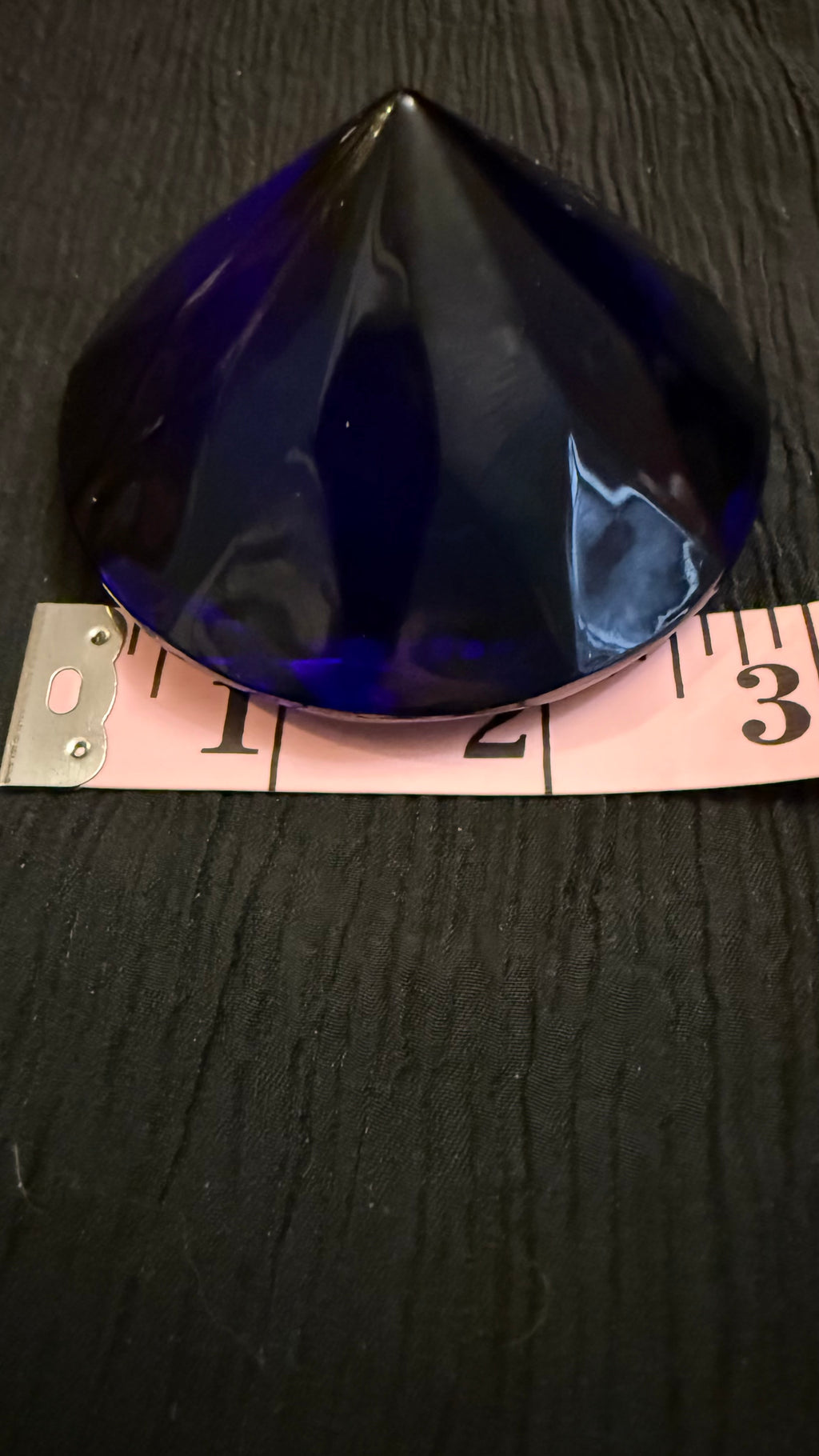 Large Cobalt Blue Faceted Crystal Diamond Paperweight – 3” Decorative Glass Jewel