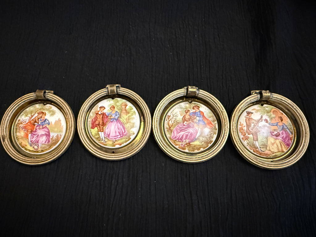 Vintage Fragonard Porcelain & Brass Ring Wall Hangings – Set of 4