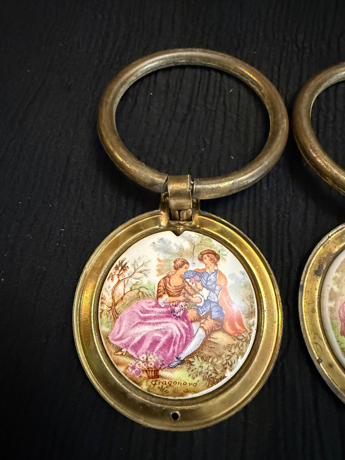 Vintage Fragonard Porcelain & Brass Ring Wall Hangings – Set of 4