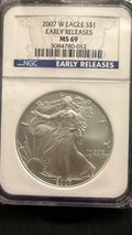 2007-W American Silver Eagle – NGC MS69 Early Releases – Burnished – 1 oz .999 Fine Silver