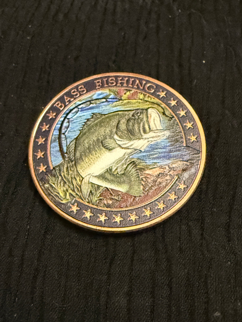 Bass Fishing Colorized 1 oz .999 Fine Copper Round