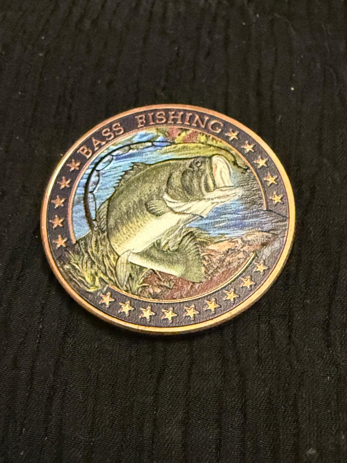 Bass Fishing Colorized 1 oz .999 Fine Copper Round