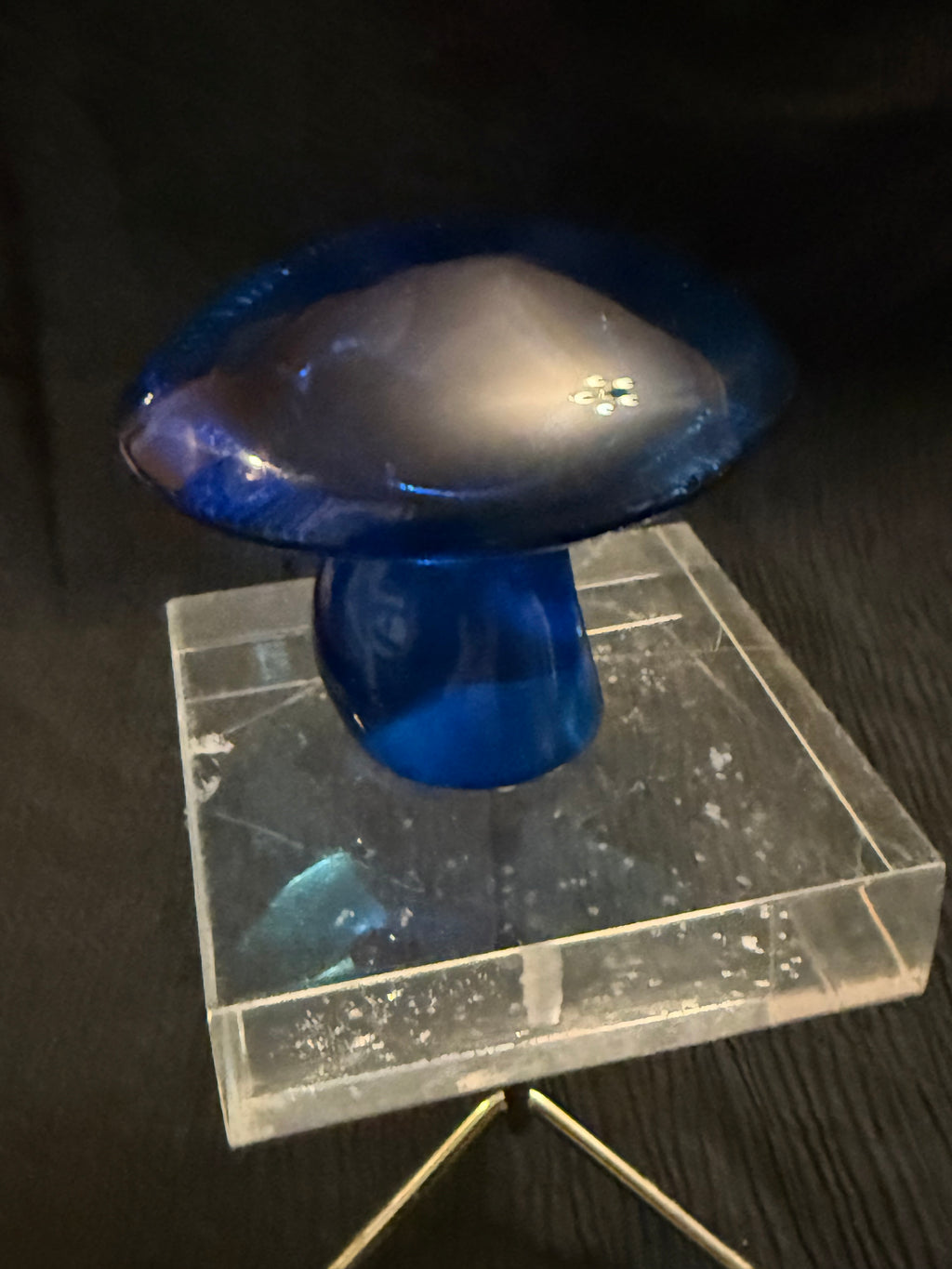 Vintage MCM Viking Art Glass Cobalt Blue Mushroom Paperweight