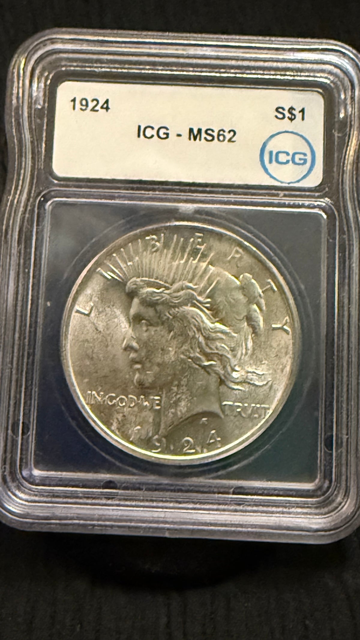 1924 Peace Silver Dollar $1 – ICG MS62 – Certified Uncirculated – 90% Silver