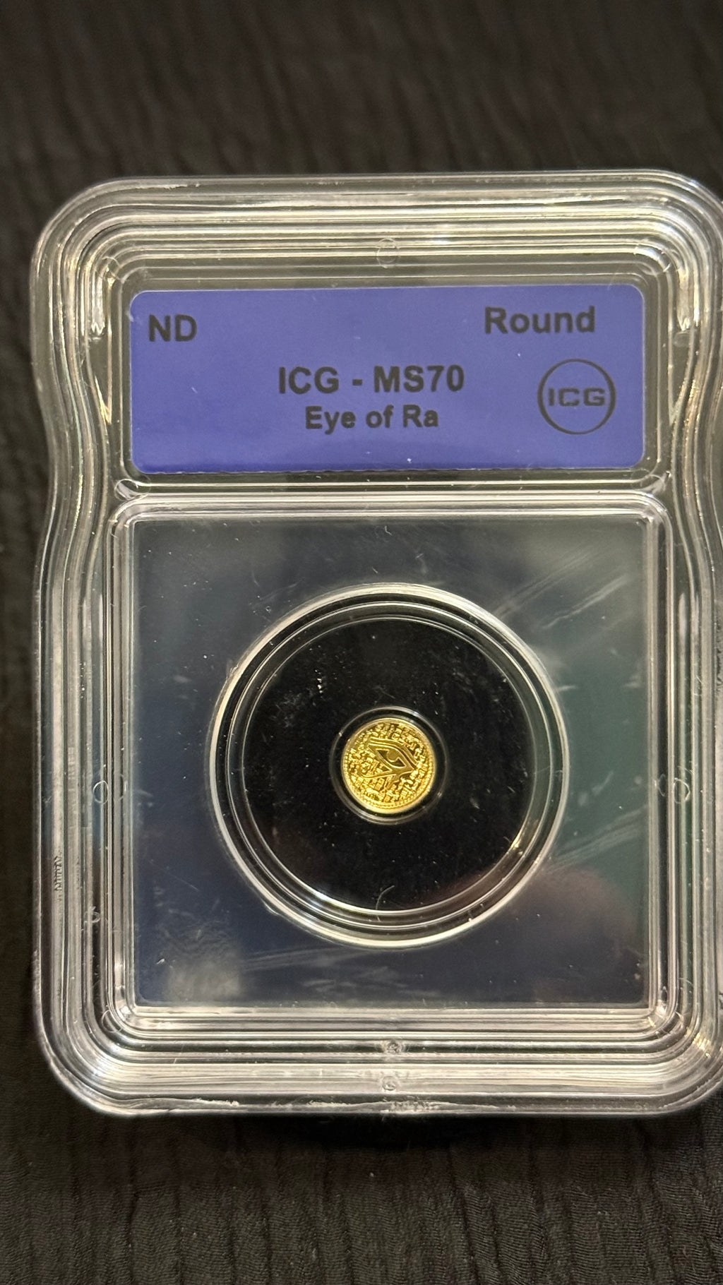 Eye of Ra 1/500 oz .9999 Fine Gold Round – ICG MS70 – Egyptian Fractional Gold