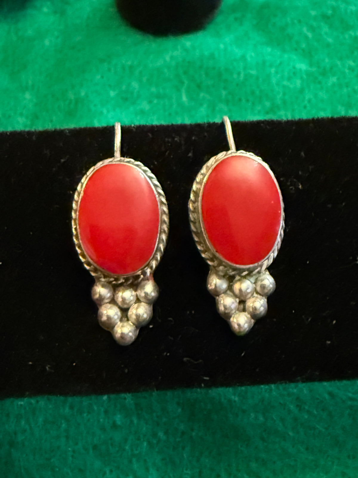 Sterling Red Cabochon Dangle Earrings