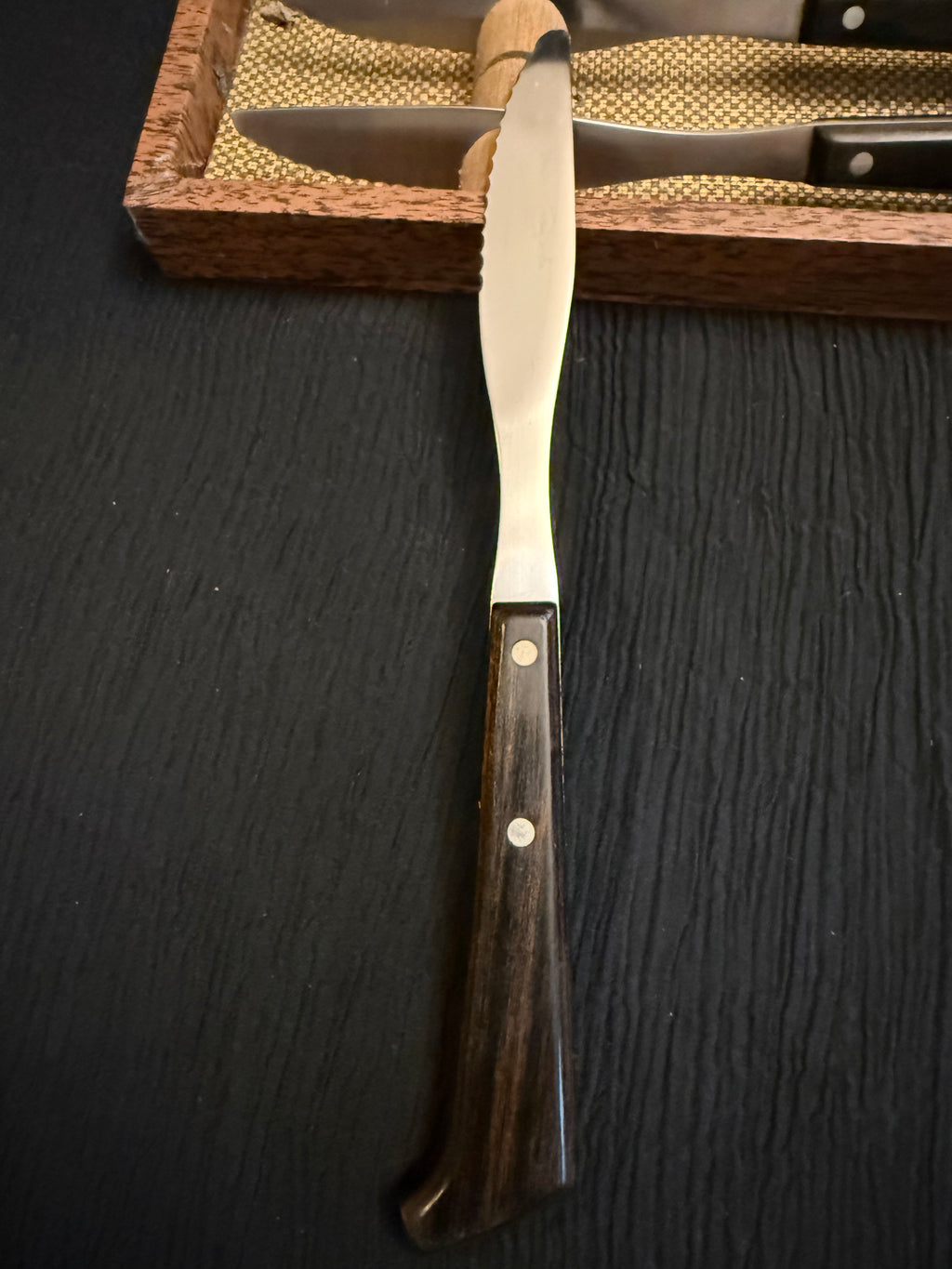 Vintage MCM 6-Piece Steak Knife Set in Wooden Presentation Case