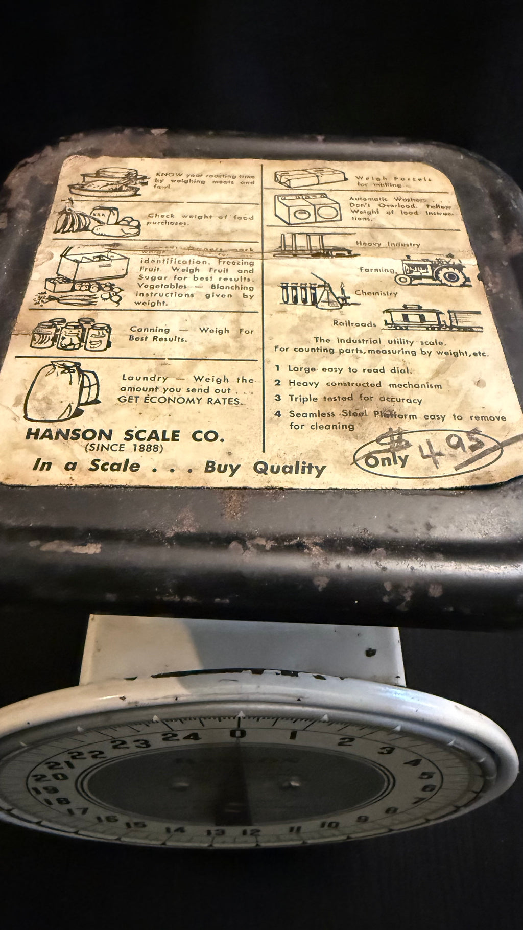 Vintage Hanson Model 2000 Utility Scale – 25 lb Capacity – Original Label – Made in USA