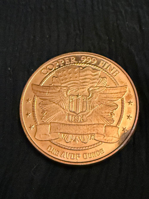 1 Oz .999 Fine Copper Liberty Head Bullion Round