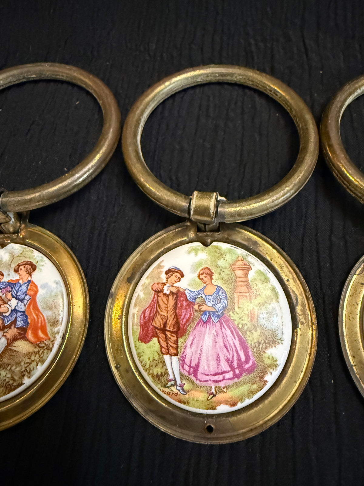 Vintage Fragonard Porcelain & Brass Ring Wall Hangings – Set of 4