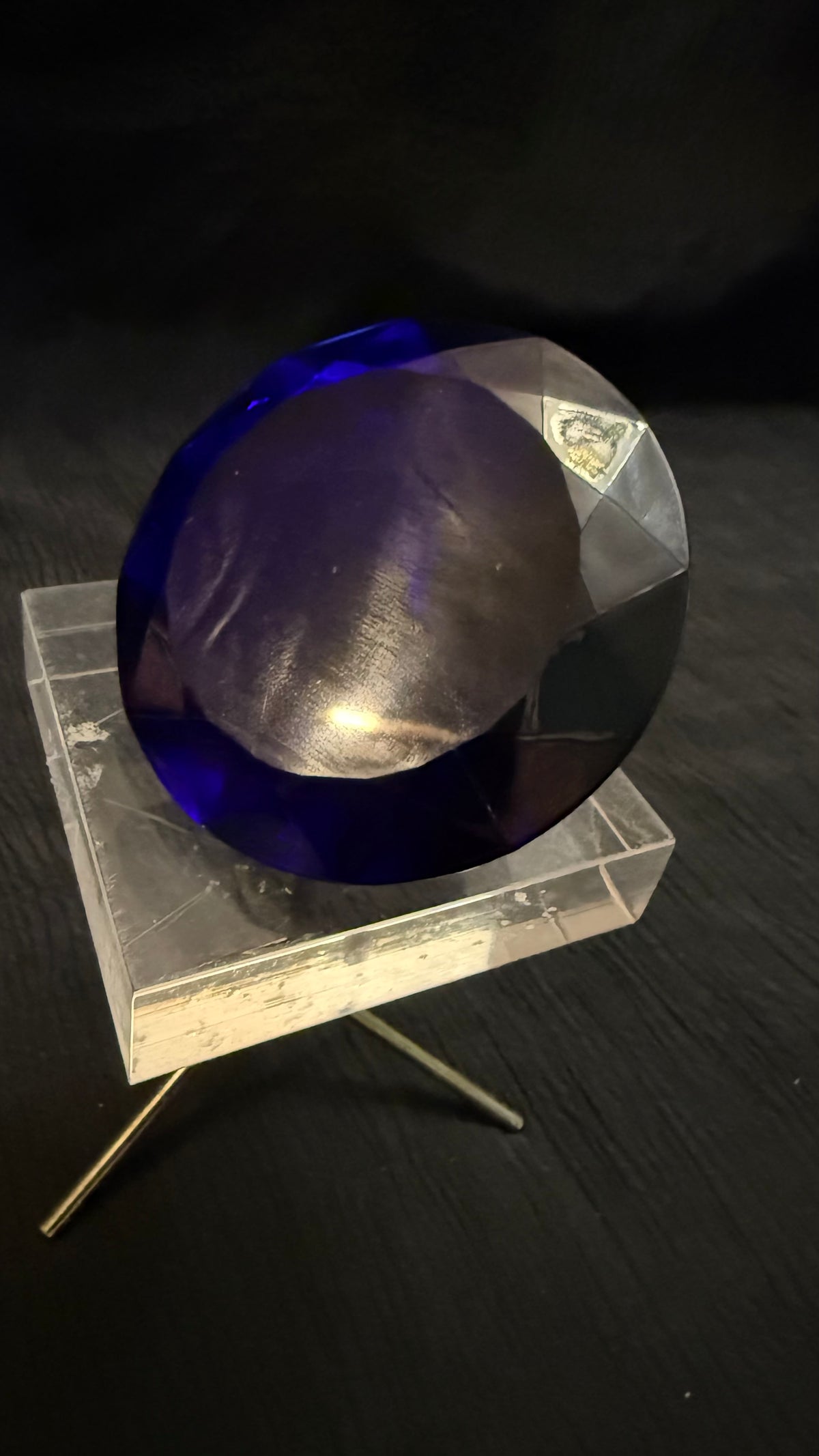 Large Cobalt Blue Faceted Crystal Diamond Paperweight – 3” Decorative Glass Jewel