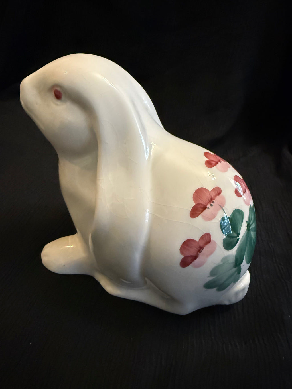 Vintage Hand-Painted Floral Ceramic Bunny Rabbit