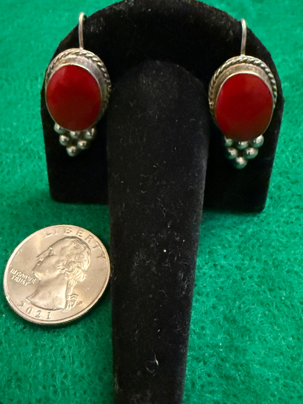 Sterling Red Cabochon Dangle Earrings