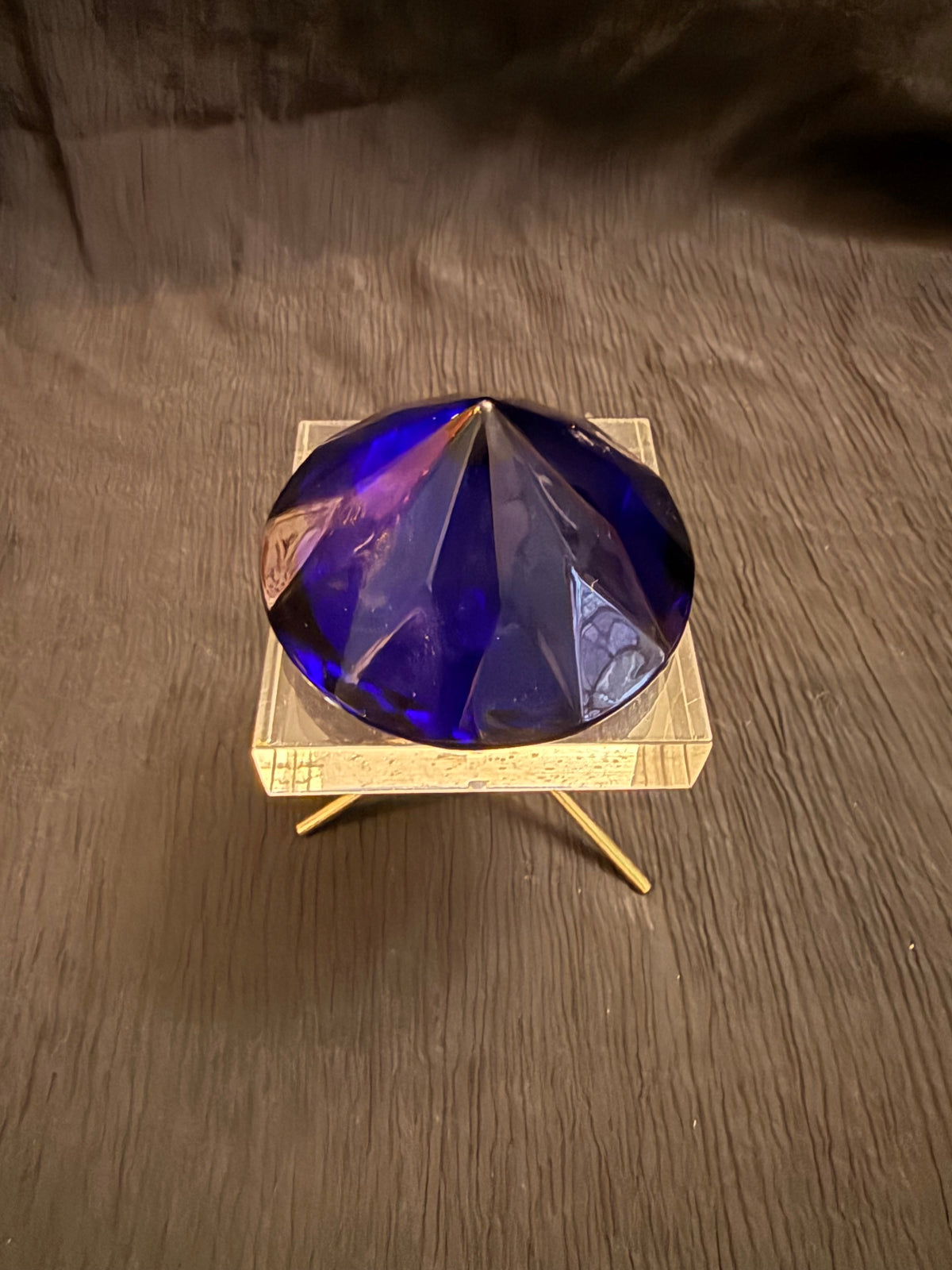 Large Cobalt Blue Faceted Crystal Diamond Paperweight – 3” Decorative Glass Jewel