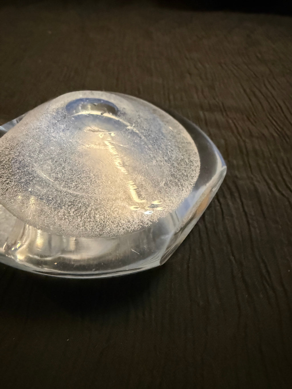 Vintage Hand-Blown Art Glass Apple Paperweight/Perfume Bottle.  Blue & Clear Bubble Design