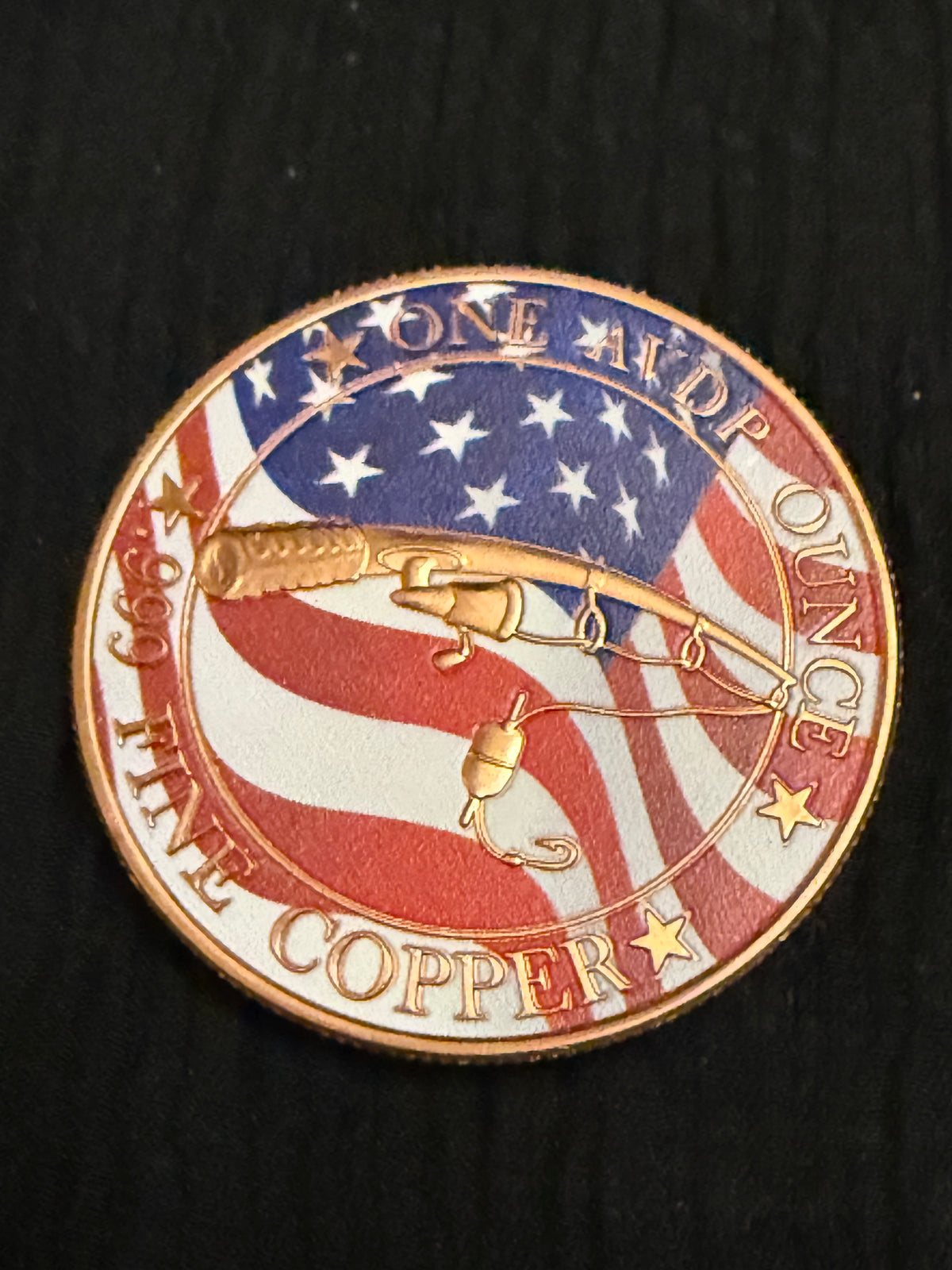 Bass Fishing Colorized 1 oz .999 Fine Copper Round