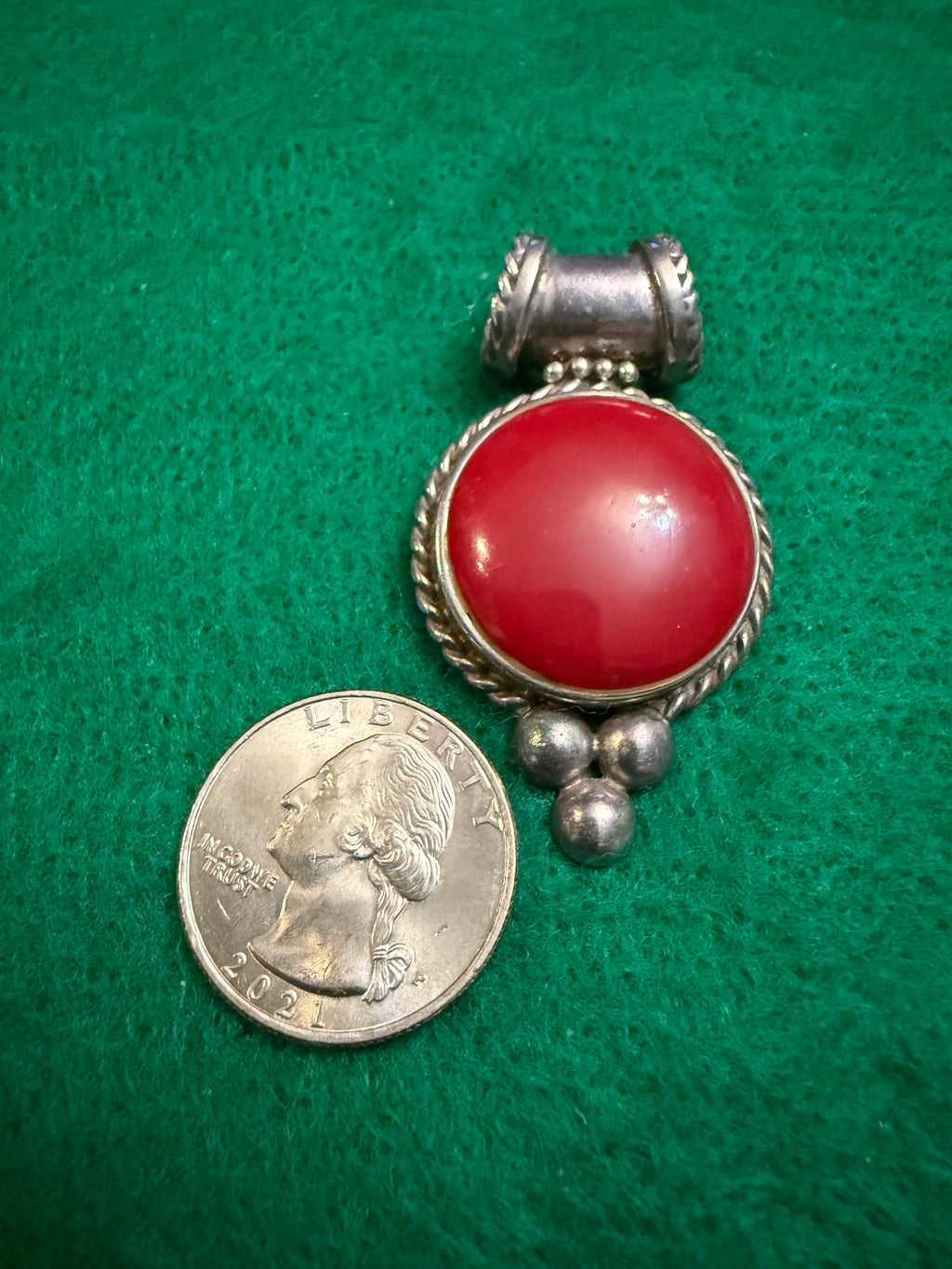 Vintage red cabochon & Sterling pendant
