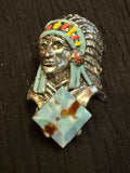 Vintage Native American Chief Brooch – Silver Tone Painted Headdress