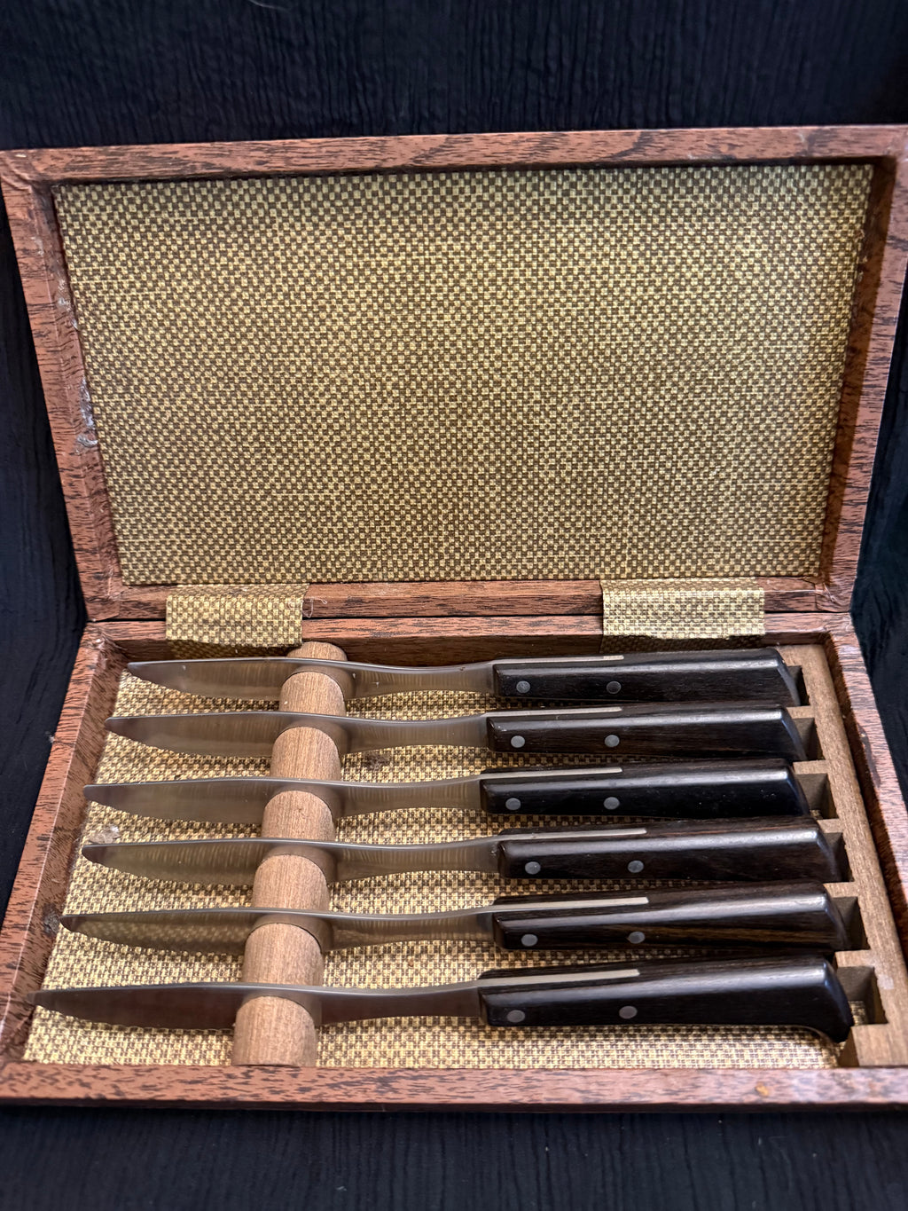 Vintage MCM 6-Piece Steak Knife Set in Wooden Presentation Case