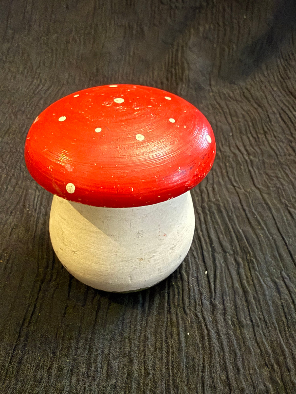 Vintage Hand-Painted Wooden Mushroom Trinket Box