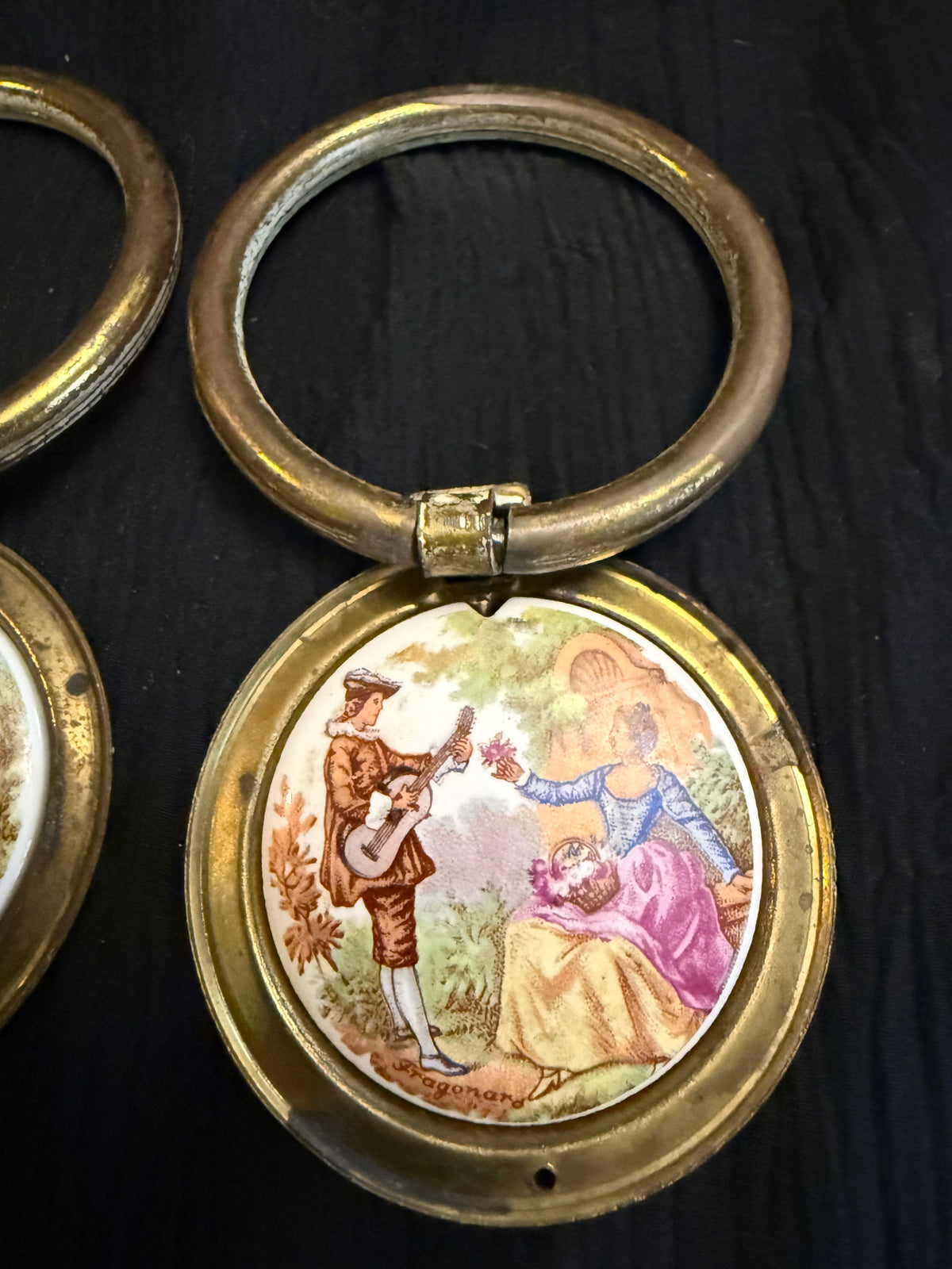 Vintage Fragonard Porcelain & Brass Ring Wall Hangings – Set of 4