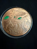 5 Oz .999 Fine Copper Alien / Extraterrestrial Round – Green Eye Accents