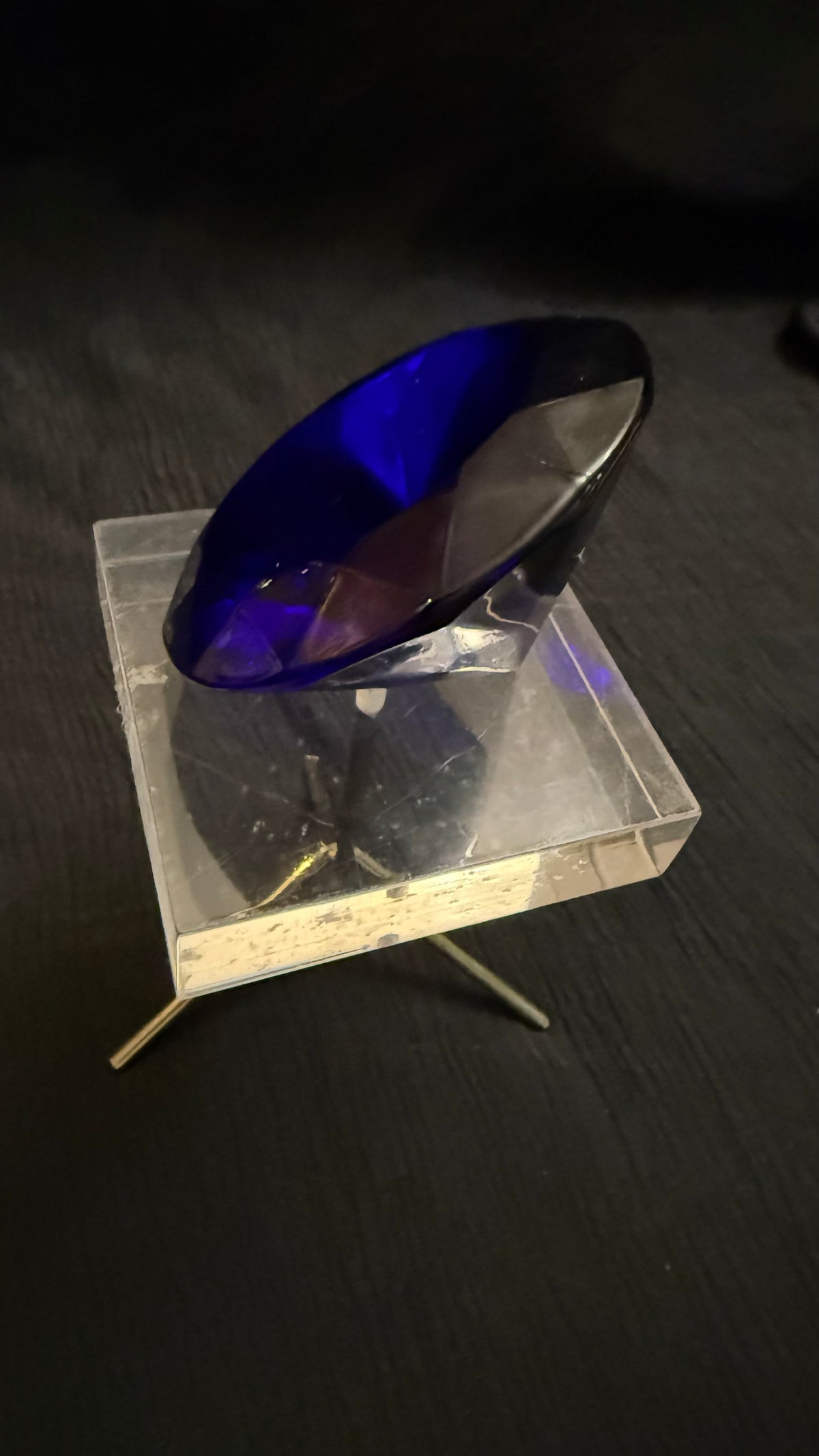 Large Cobalt Blue Faceted Crystal Diamond Paperweight – 3” Decorative Glass Jewel
