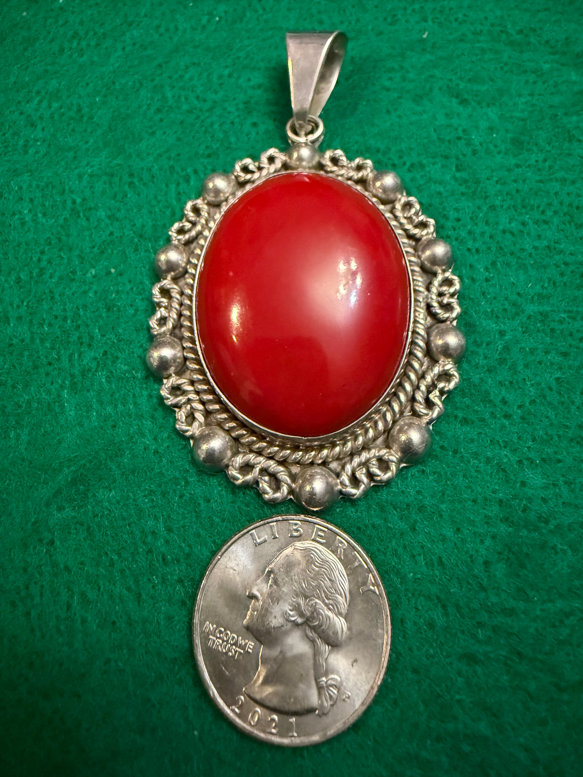 Vintage Sterling Pendant with Red Stone