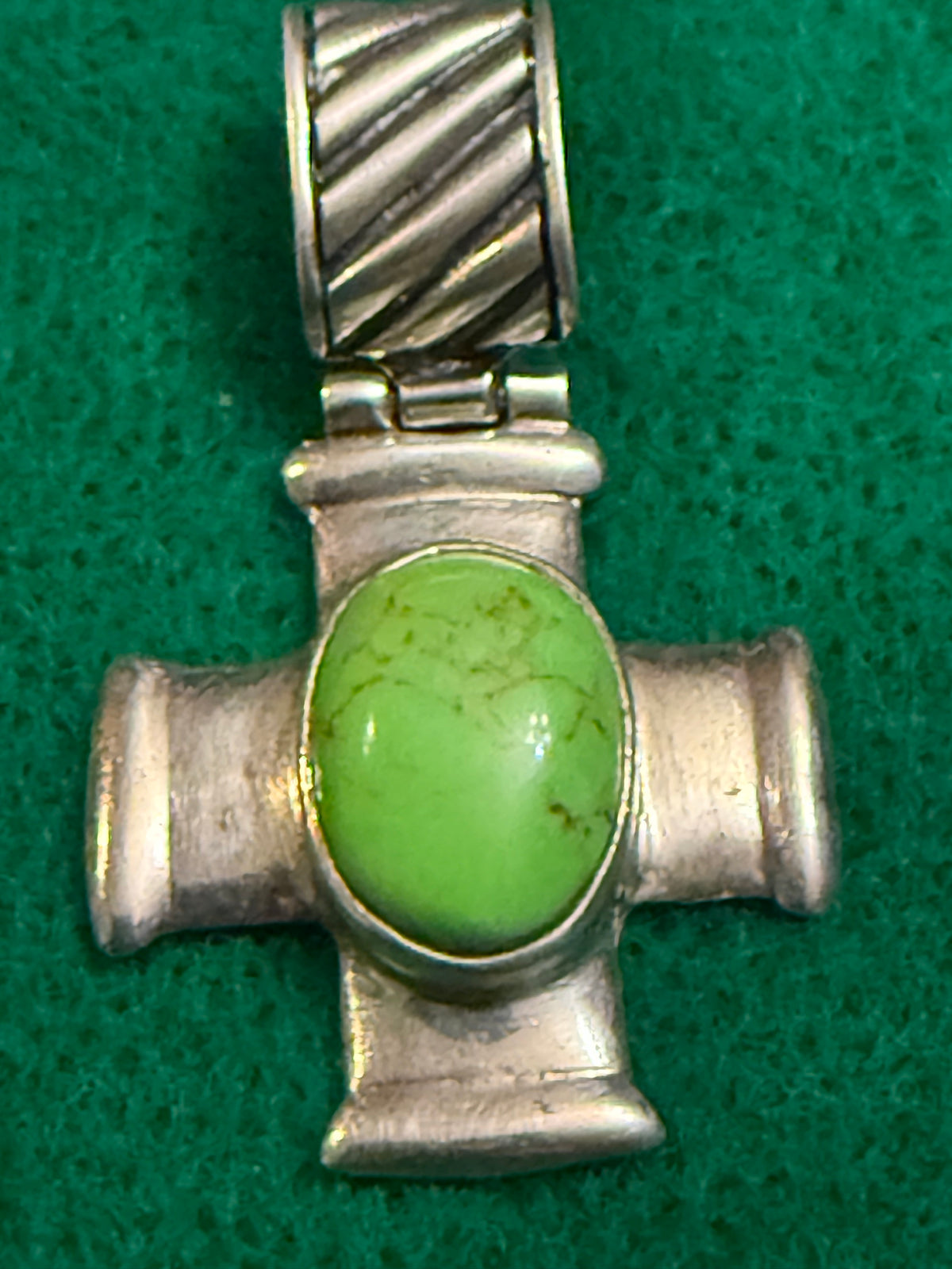 Vintage cross pendant with green stone