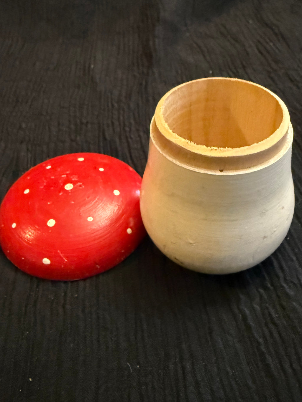Vintage Hand-Painted Wooden Mushroom Trinket Box