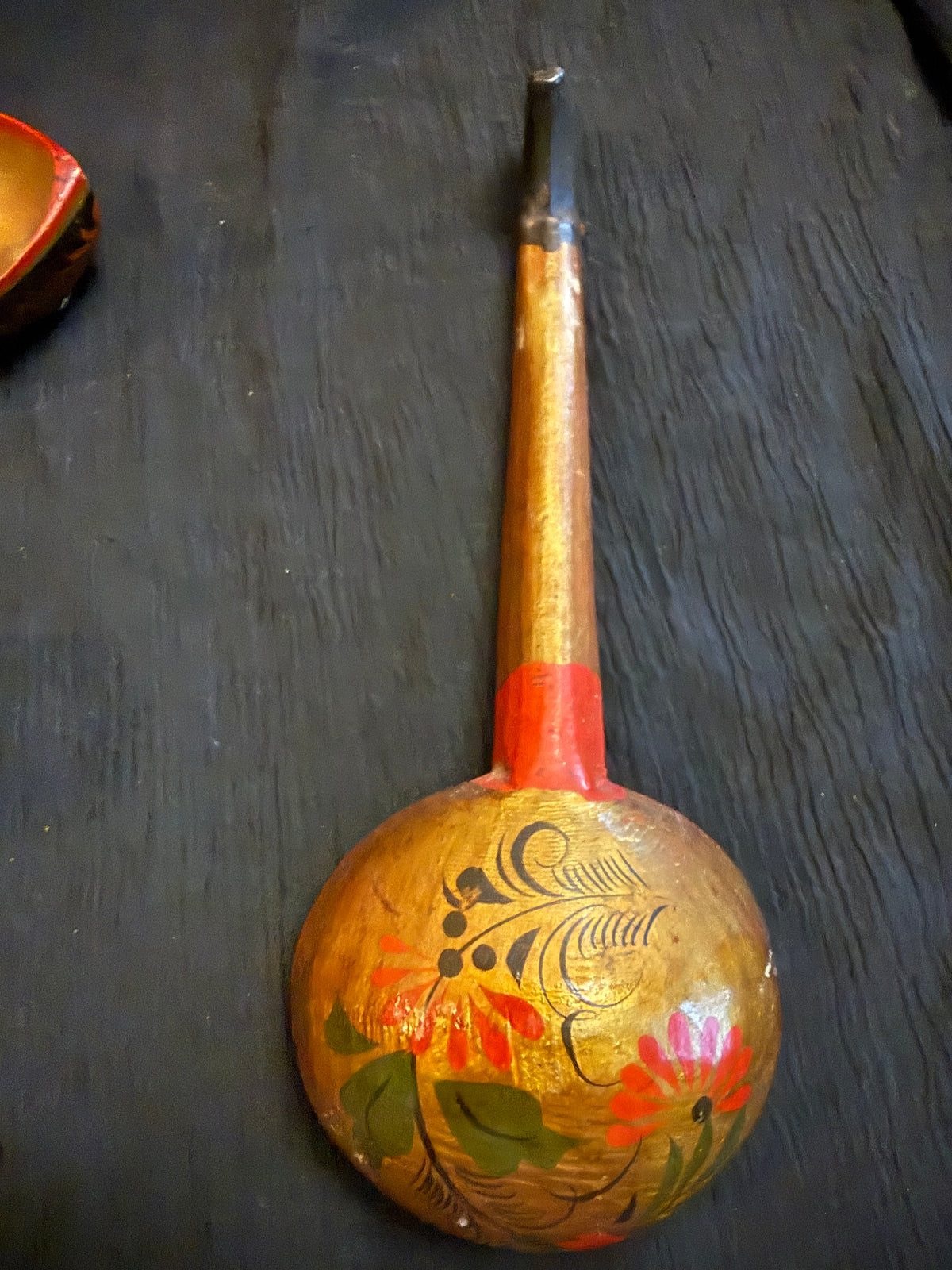 Vintage Russian Khokhloma Hand-Painted Wooden Ladle & Tableware Set