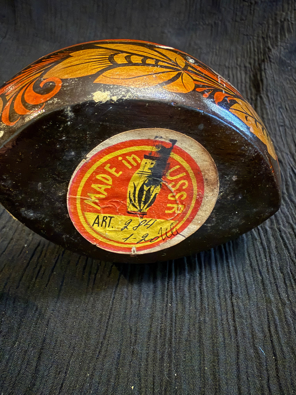 Vintage Russian Khokhloma Hand-Painted Wooden Ladle & Tableware Set